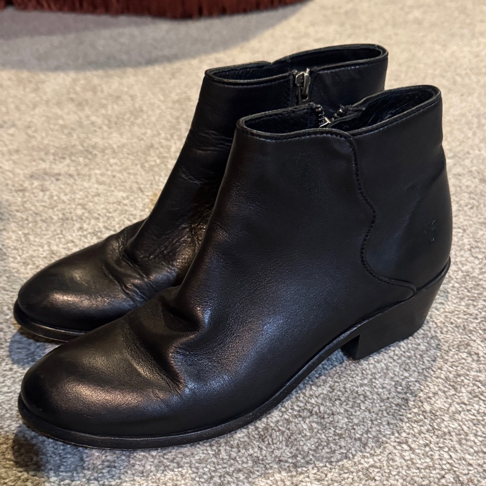 Frye Black Leather Ankle Booties